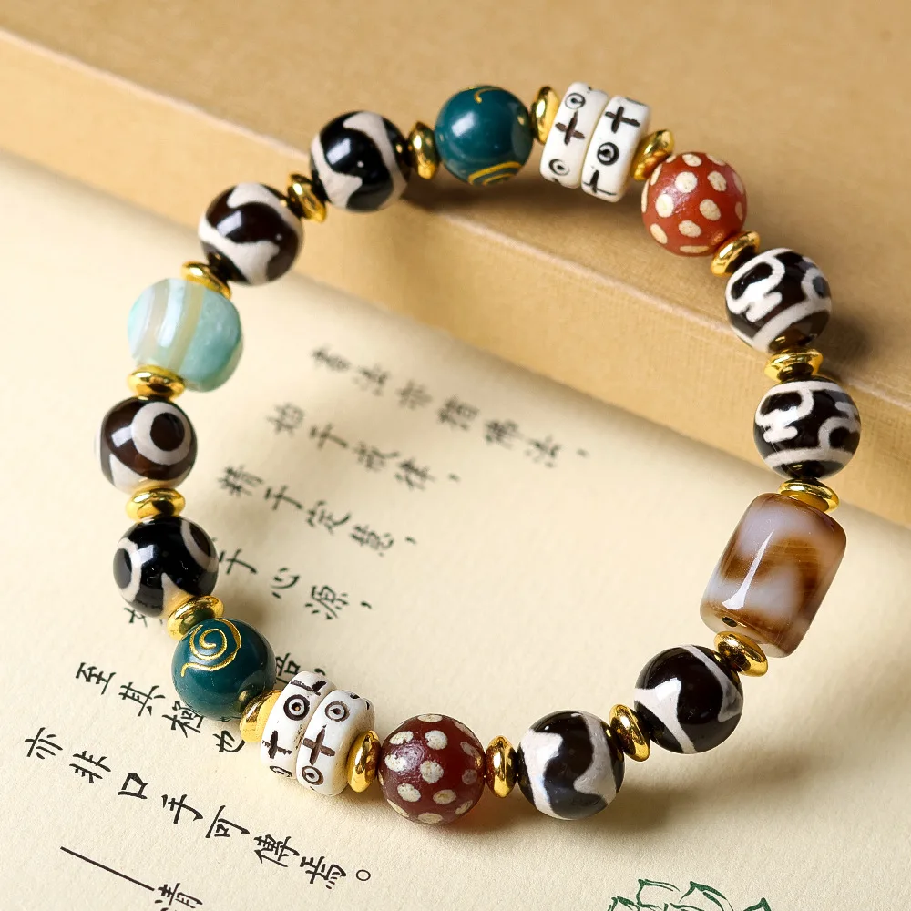 

Original Design Tiger Tooth Bead Jewelry Bottle Bead Three-Eyed Bead Antler Multi-Treasure Bracelet Cultural Artifact Bracelet