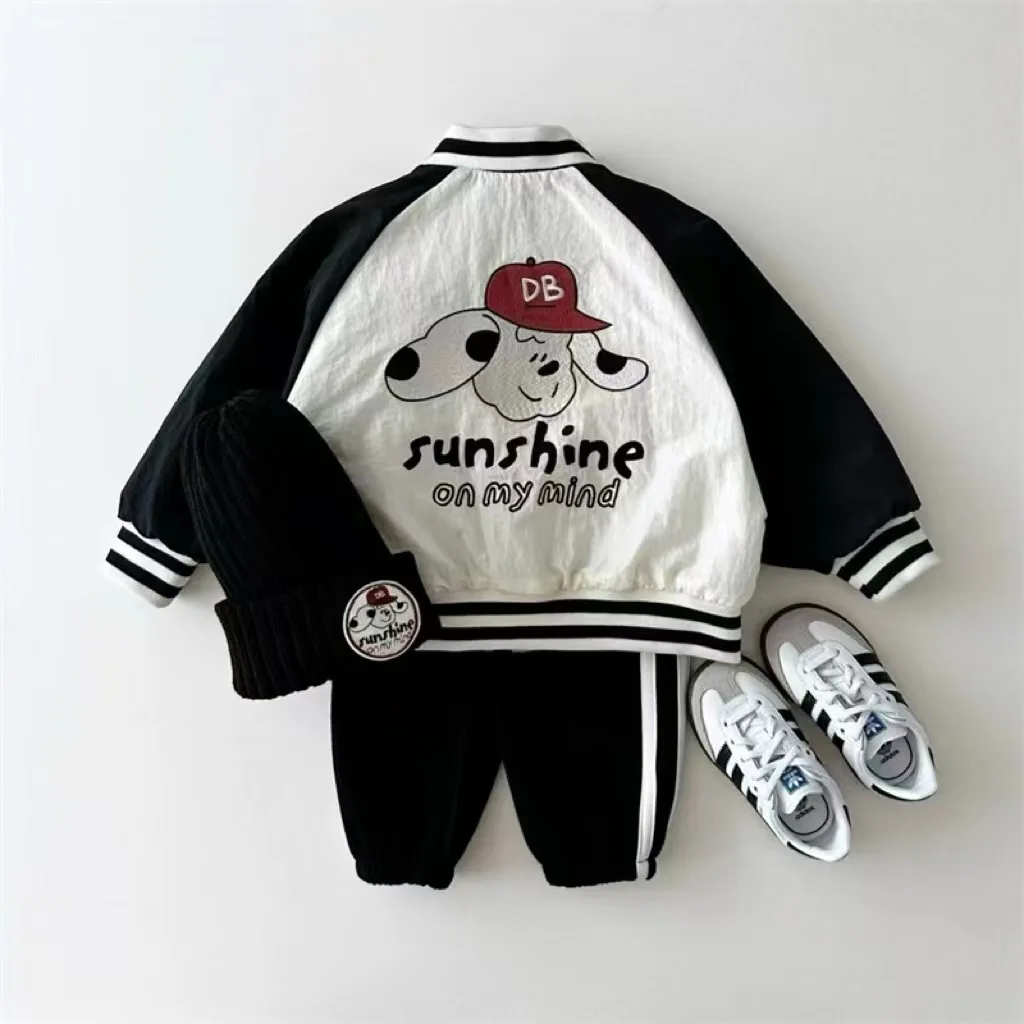 Autumn New Children Long Sleeve Casual Zipper Coat Cartoon Print Fashion Boys Baseball Uniform Kids Girls Double Sided Jacket