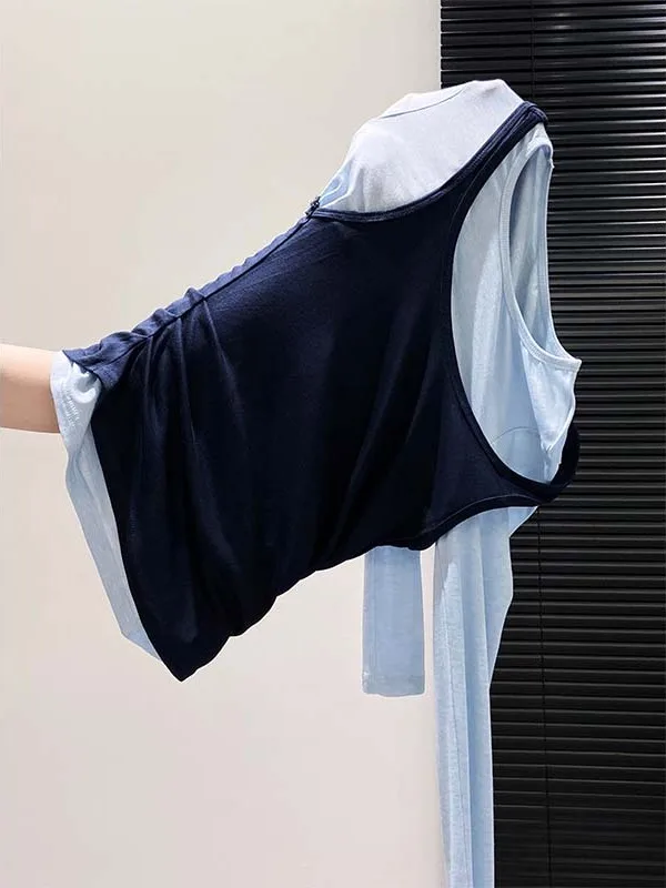 Conjunto de Camiseta de Manga Larga Color Blo para Mujer, Estilo Coreano, Informal, Sencillo, con Cintura Plegada, Estiliza la Figura, para Otoño