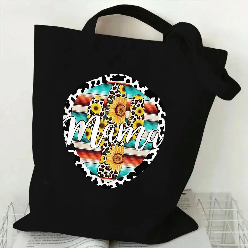 

MIMI SAURUS Canvas Tote Bag, Vintage Sunset Dinosaur Mom and Baby, Reusable Shoulder Bag for Grandma
