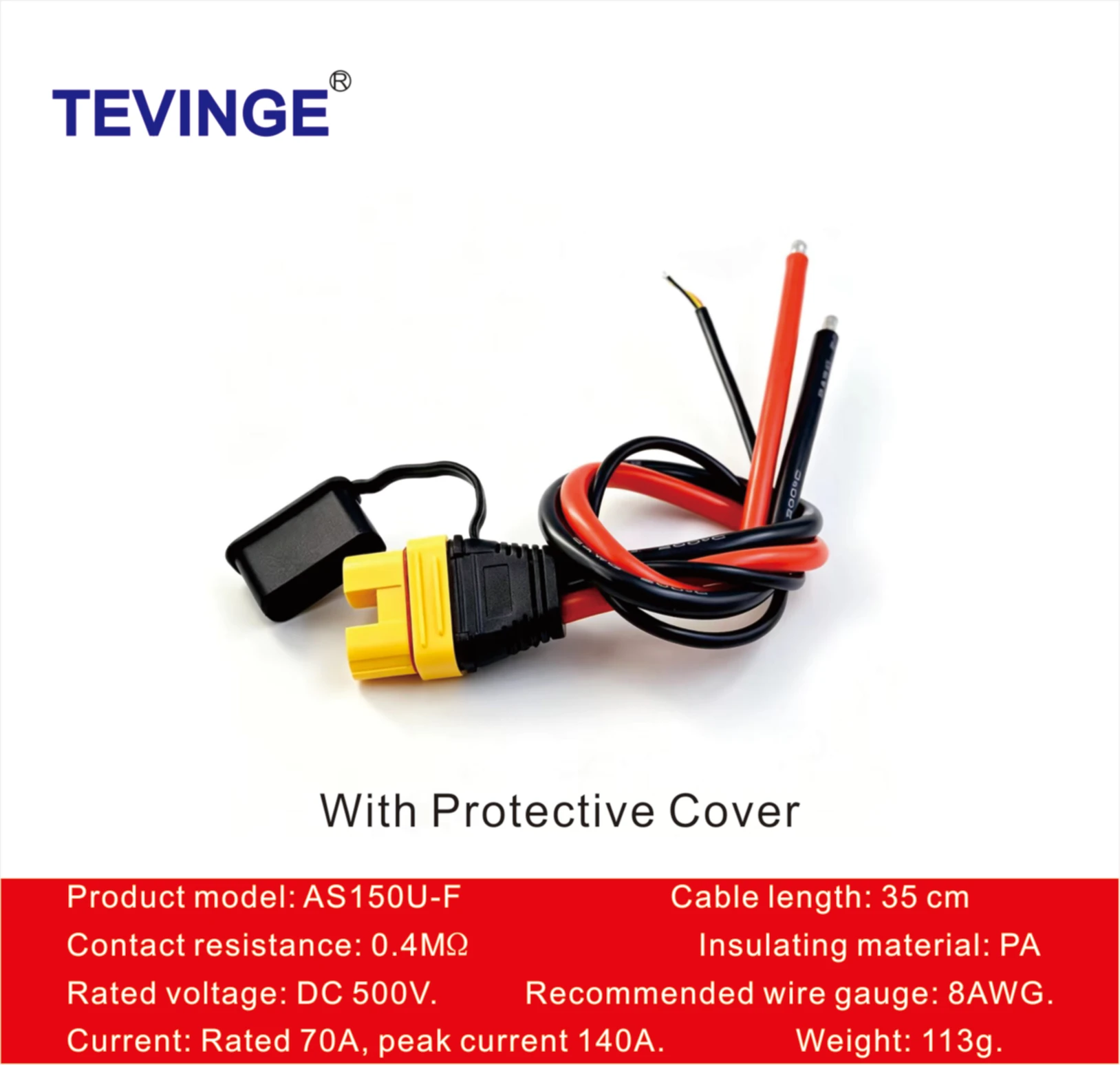 70A AS150U Anti-spark Power Connector 8 Gauge Silicone Cable Drone Battery Plug for Industrial UAV Equipment