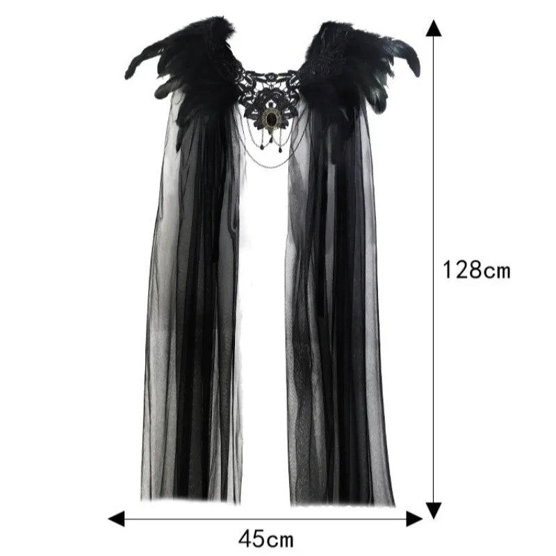 Feather Mesh Cloak With Button Mid Long Hem Halloween Stage Performance Cape Cosplay Shawl Party Role Play Costume Supplies