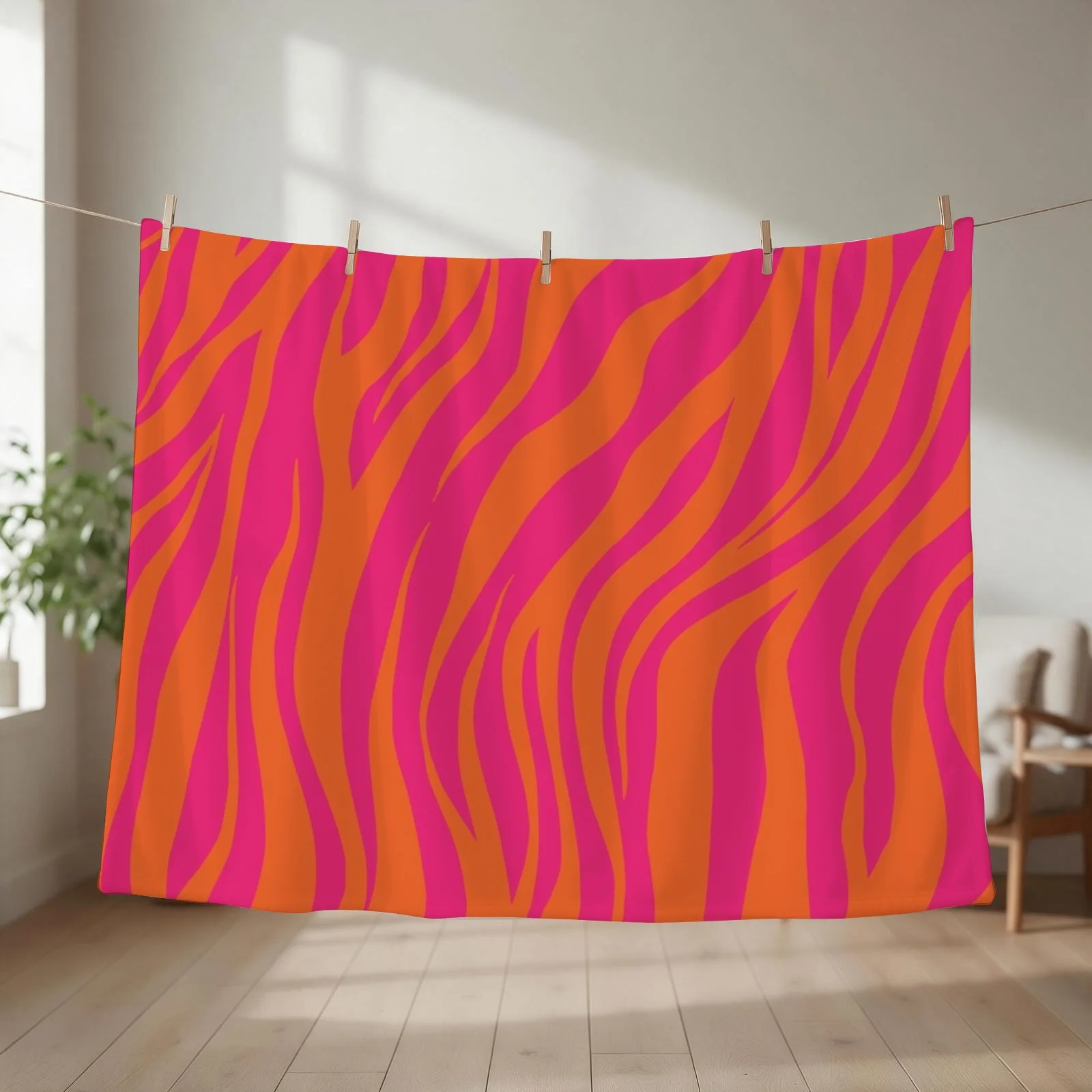 Zebra skin texture Orange Pop and Hot Neon Pink Throw Blanket bed plaid halloween Picnic Thin Blankets