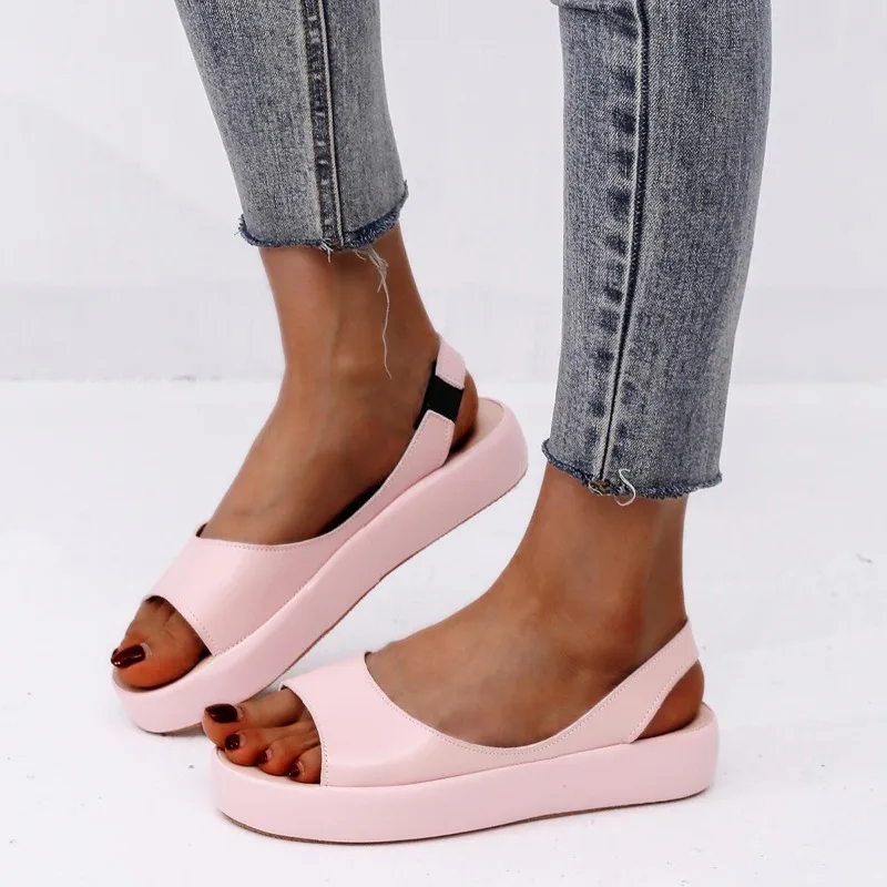 Women's Sandals Woman Peep Toe Sandals Female Elegant Flat Shoes Flats Sandals Plus Size 42 43 Orange White Woman Shoes