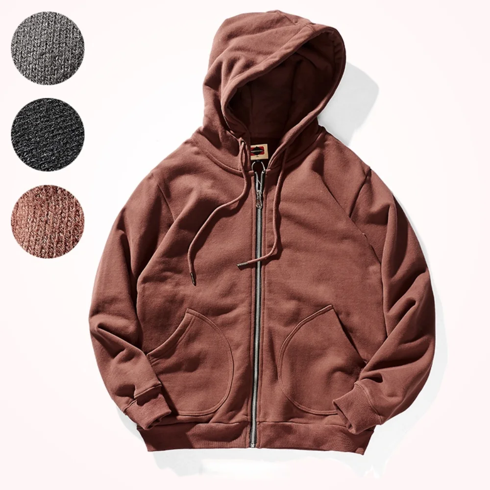 

Autumn and Winter Heavy Thickened Hooded Jacket Men 's Zipper Sweater Casual All -Match Cotton Fleece Hoodie