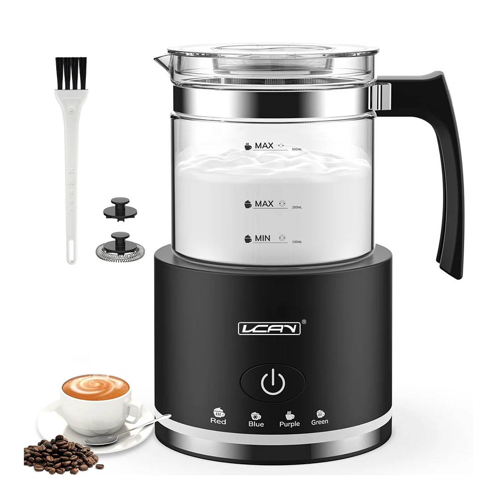 

Электрический вспениватель молока с автоматическим отключением, стеклянная функция 4 в 1, емкость 250 мл для капучино или 500 мл для горячего молока