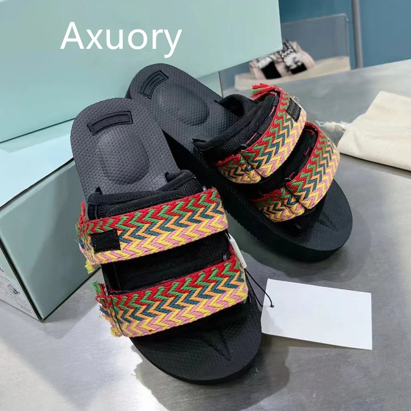 Women's sandals Flat Bottom Anti Slip Lace Mixed Color Platform Fashion Style Woven Shoe Laces High Quality Leather Insole