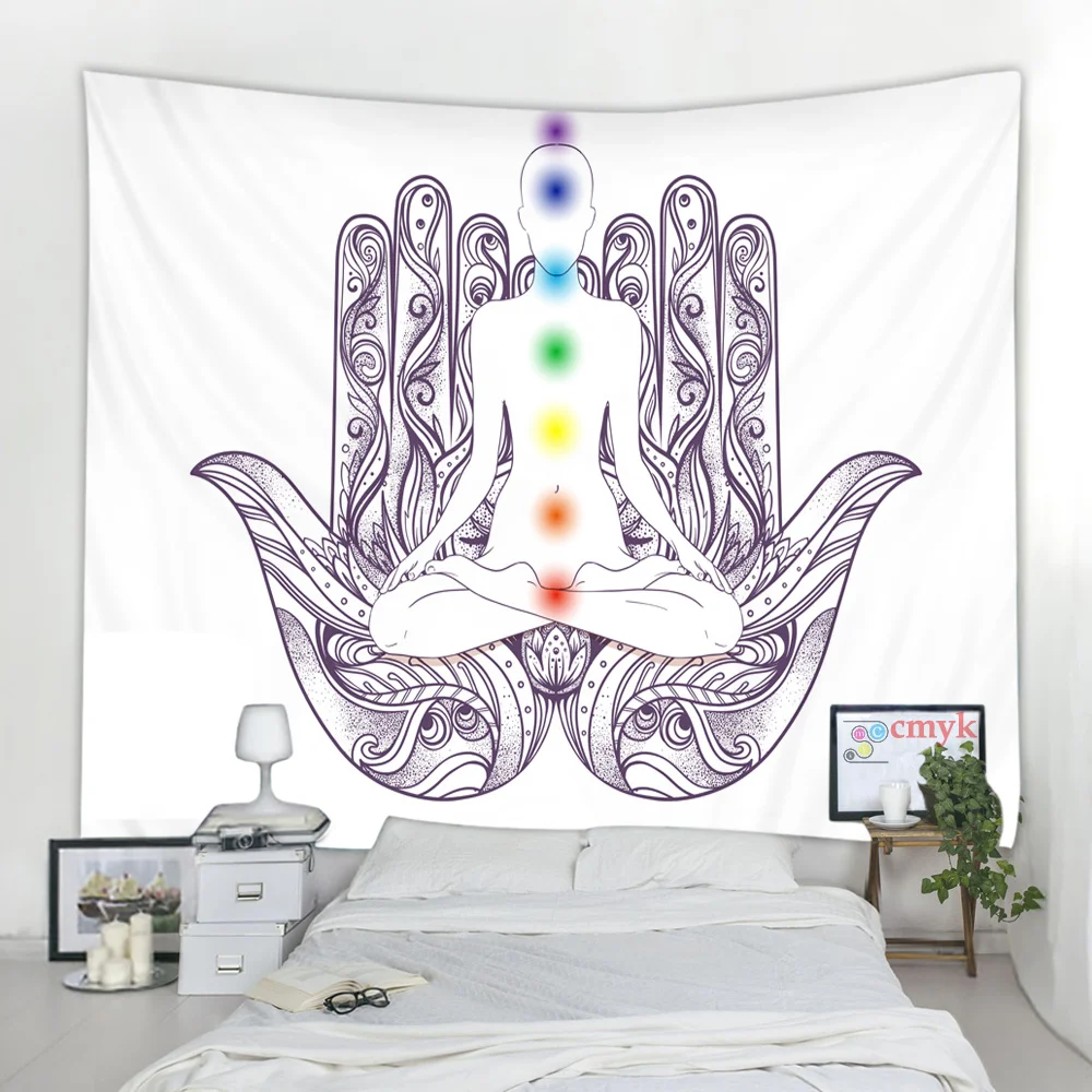 Buddha Statue Meditation 7 Chakra Tapestry Wall Hanging Mandala Tapestries Wall Cloth Psychedelic Yoga Carpet Boho Decor Indian