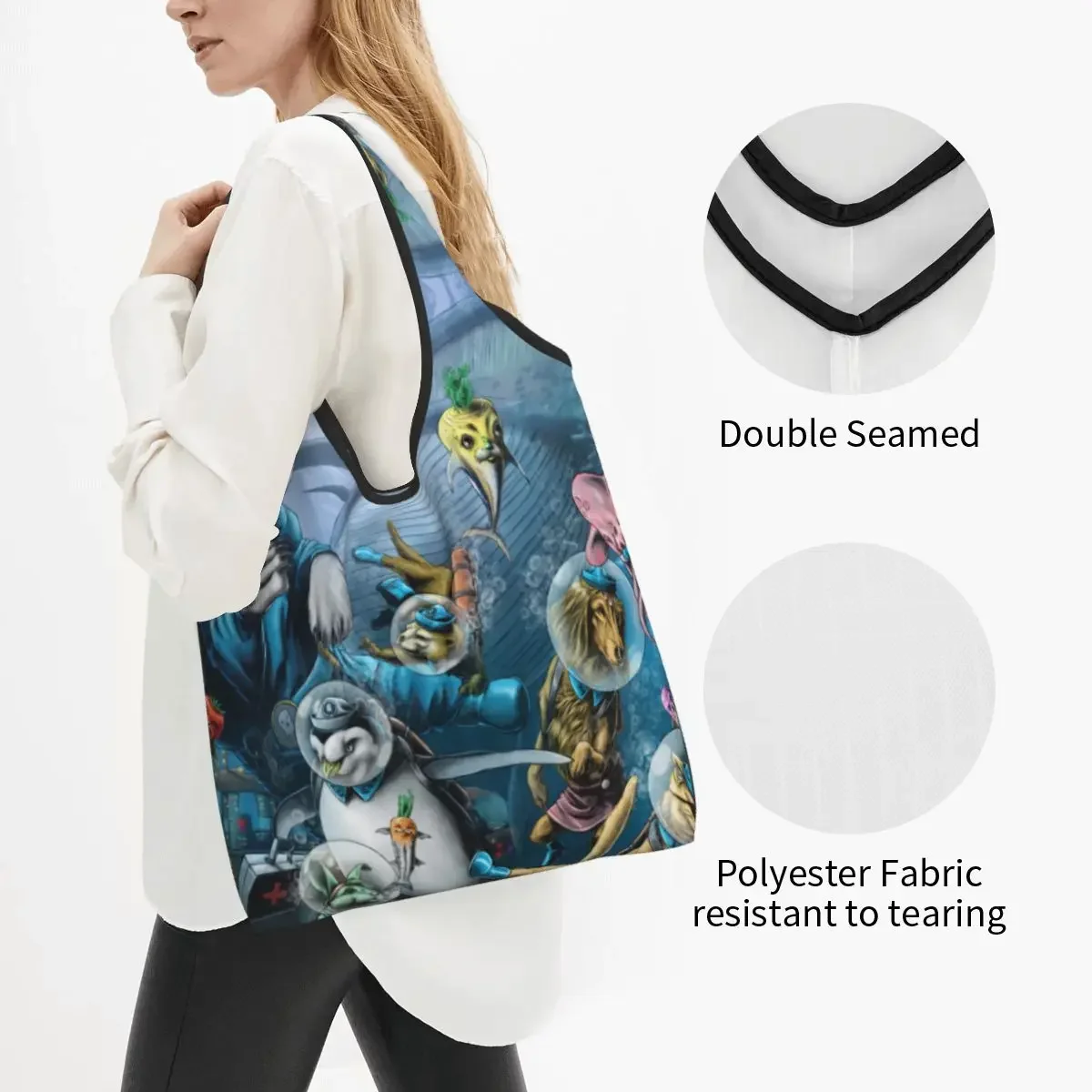 Custom Funny The Octonauts Adventure Shopping Tote Bags Portable Groceries Shoulder Shopper Bag