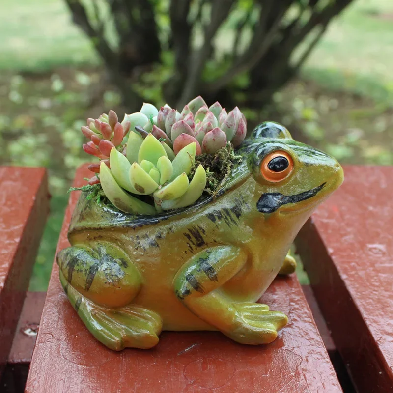 Sapo dos desenhos animados vaso de flores suculentas resina animal vaso de flores decorativo jardim plantio pote jardim plantador ornamentos de mesa