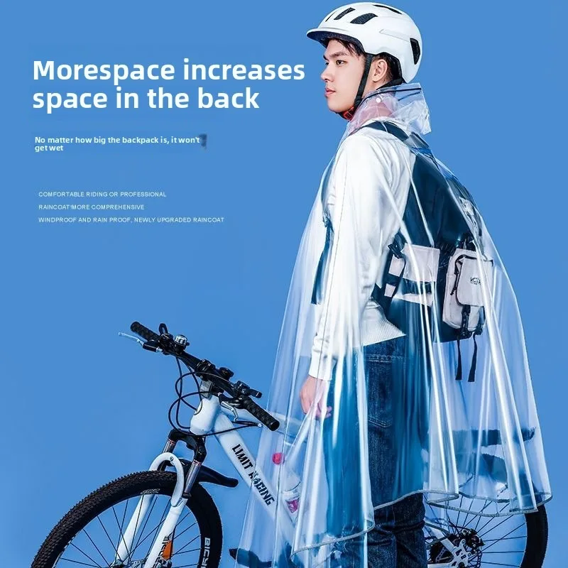 Clear Transparent Raincoat Plus Size Fluorescent Rain Poncho Fits Backpack Wear Bike Electric Bicycle Riding Fashion Trendy Soft