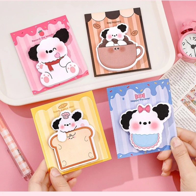 4Pcs Cute Special-shaped Dog Sticky Notes, Cartoon Tearable Self-adhesive Memo Pads, High Aesthetic Student Message Stationery