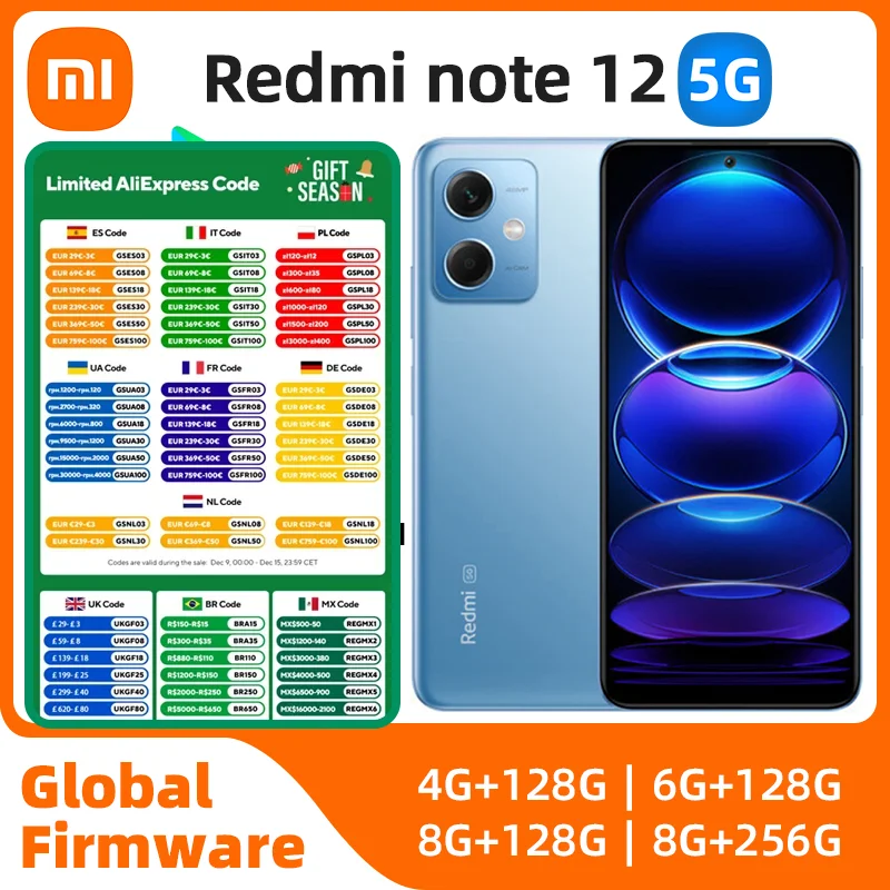 Xiaomi-Smartphone Redmi Note 12,オリジナルの携帯電話,6.67インチ,8GB RAM, 256GB rom,6.67インチ,優れた状態ですべての色