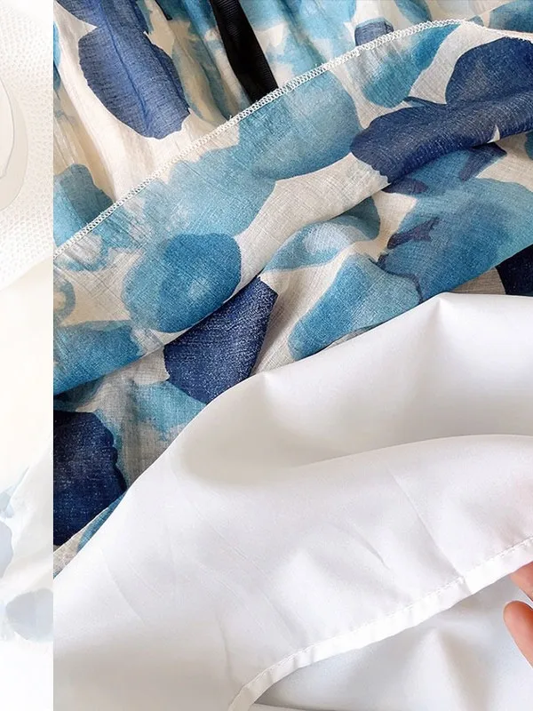 Falda Midi acampanada con estampado Retro, corte holgado, azul, Floral, Primavera Verano, versátil, cintura alta, para ir al trabajo, Faion para mujer