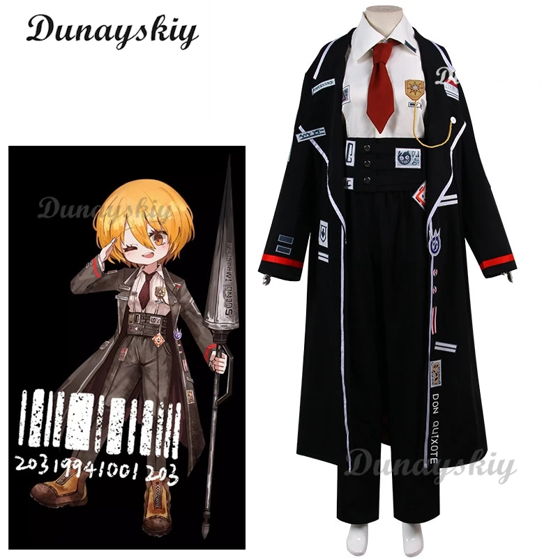 Game Limbus Company Uniform Don Quixote Cosplay Costume Black Uniform Top Pants Coat Prop Halloween Carnival Party Disguise Suit