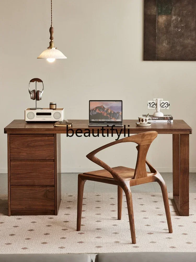 D178   North American black walnut desk Nordic simple solid wood writing desk with drawer computer desk