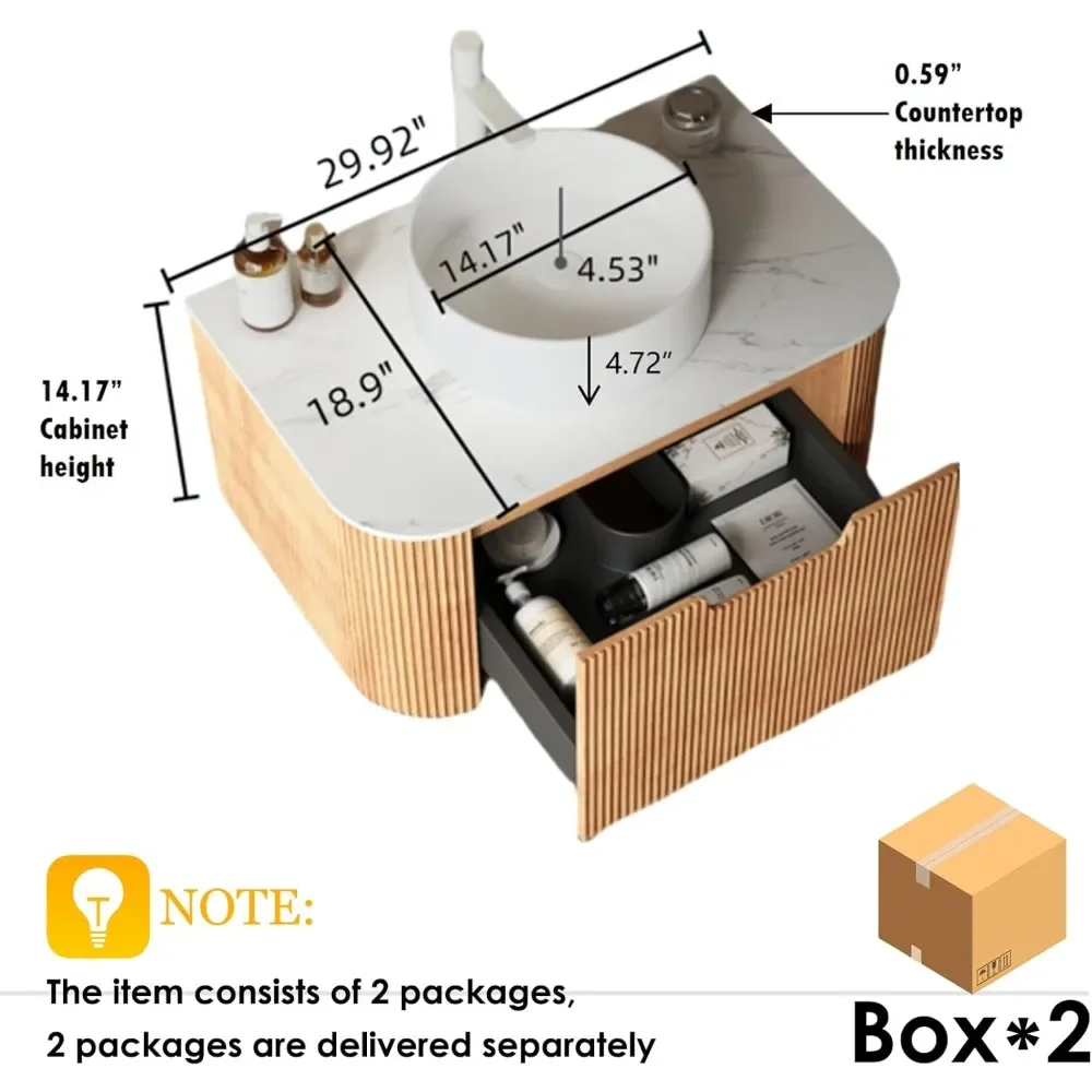 

30 Inch Bathroom Vanity with Sink,with Ultra-Thin Ceramic Basin and Marble Top, Extra Large Storage Drawer, Bathroom Vanities