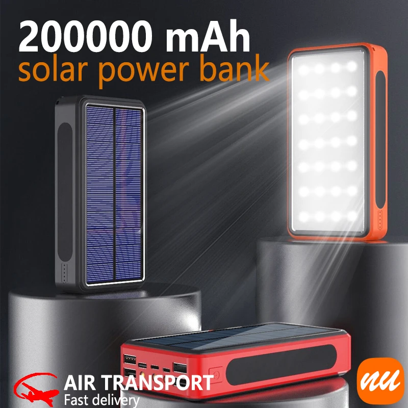 Solar Power Bank 200000mah Schnell ladung Aluminium legierung multifunktion ale Camping Licht Handy Power Fast Chargin Power Bank