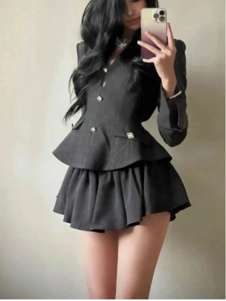 

Autumn Japan Fashion Preppy Style Women's Suit Y2k Warm French Elegant Three Piece Set Slimming Design Outfits Female Clothing