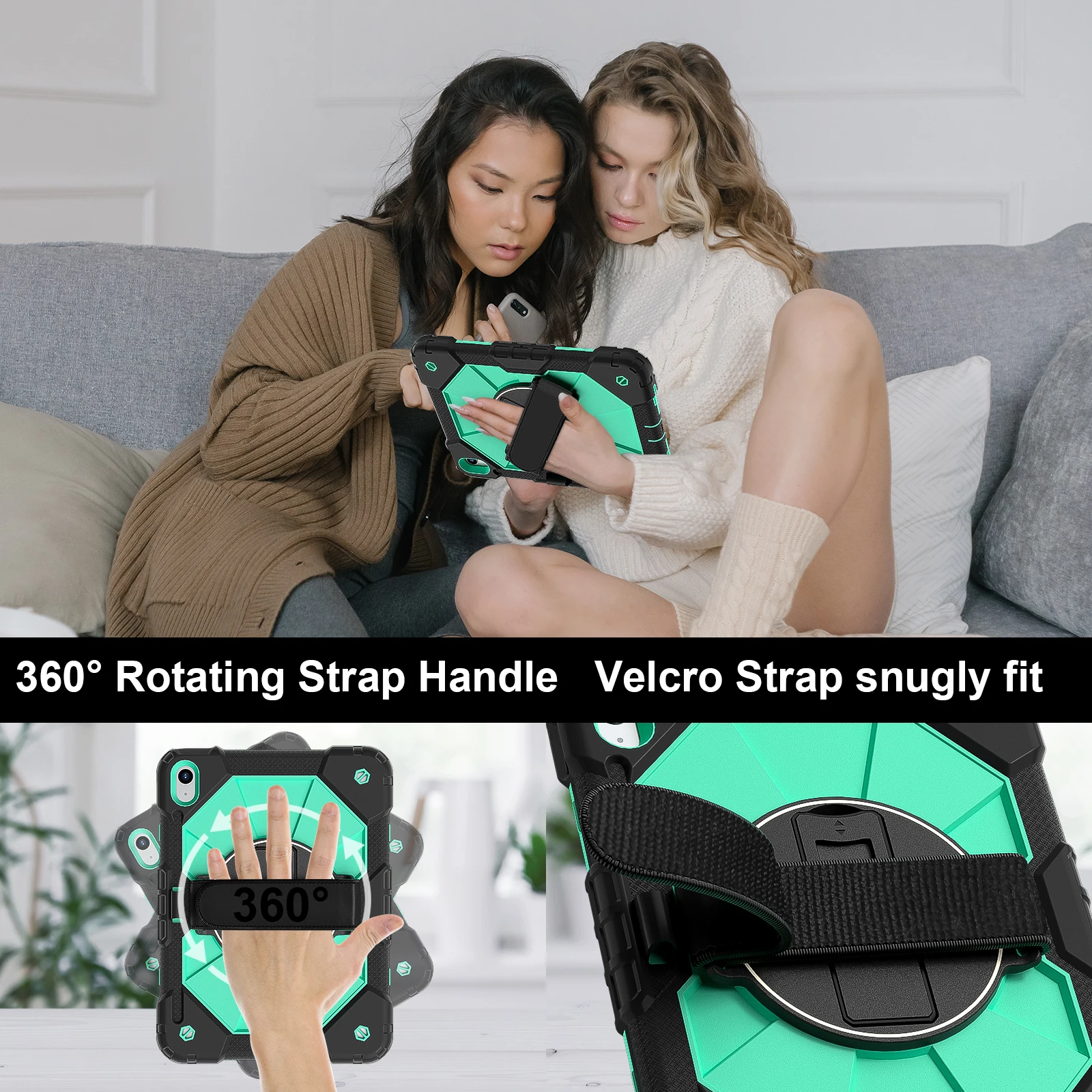 For iPad 12th 2026 11th A16 2025 10th Kids Tablet Case Hand Strap 360 Rotation Handle Stand Shockproof Rugged Cover Safe Silicon