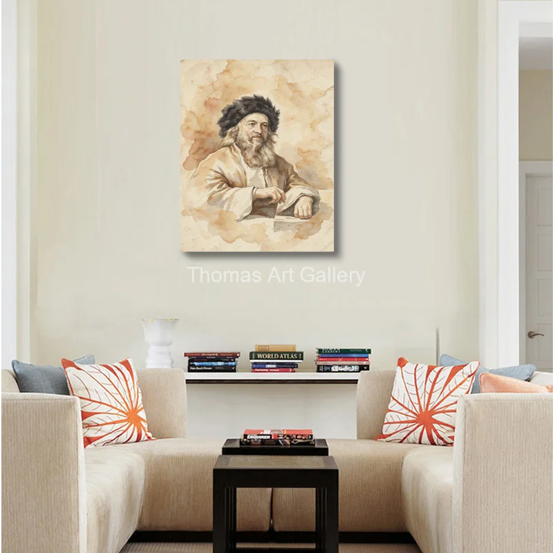 Oversize Canvas Print Hasidic Rabbi Watercolor Portrait Baal Shem Tov Chabad-Lubavitch Jewish Wall Art Judaica Home Office Decor