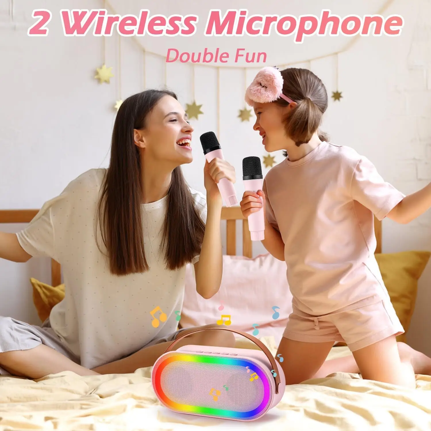 Portable Rechargeable Super Bass Color Changing Led Bluetooth Rgb Karaoke Speaker With Wireless Mic