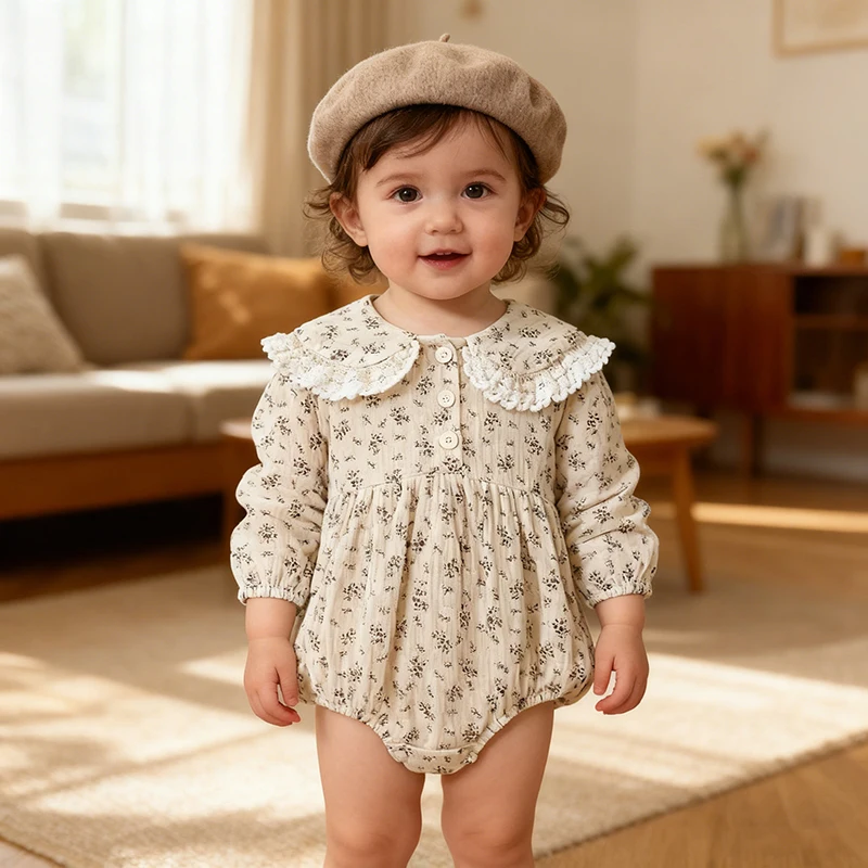 ربيع جديد 2026 0-24 متر ملابس داخلية للأطفال الرضع البنات بأكمام طويلة من القطن مطبوع عليها زهور لحديثي الولادة ملابس أطفال بناتي #1