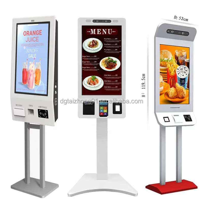 Unattended Restaurant Self-Service Payment Kiosk with Automatic Touch Screen QR Code Scanner  Functionality for Custom Apps