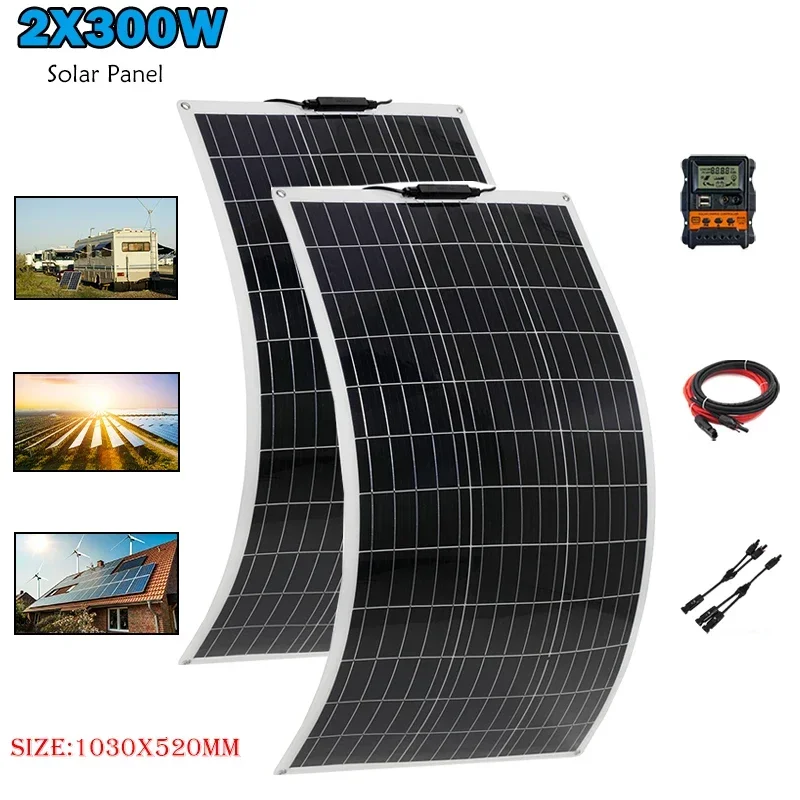Actual 110W Solar Panel Pmax 300W Pure Sine Wave Inverter 12V to 110V/220V Solar System Battery Charge Complete Power Generation
