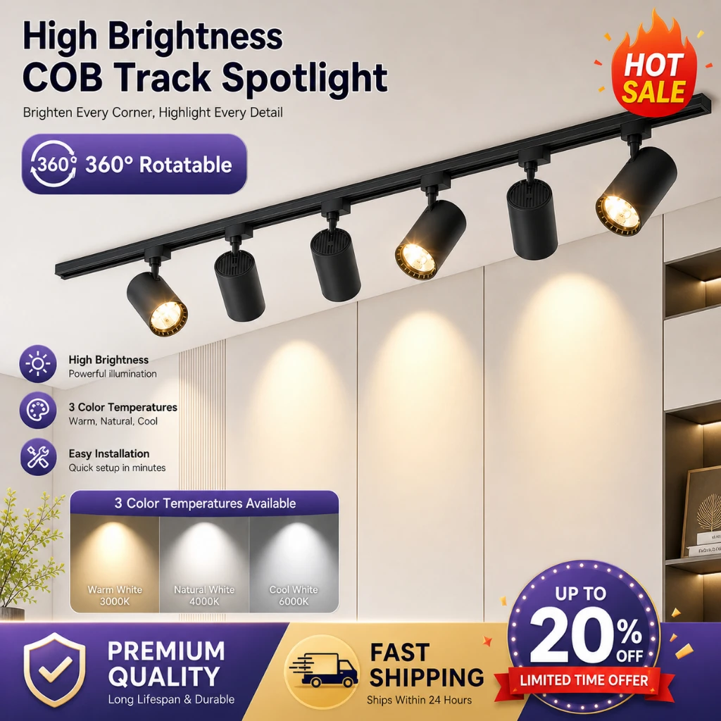 Track Light Kit Super Bright Adjustable Spot Rail Lamp 20/30