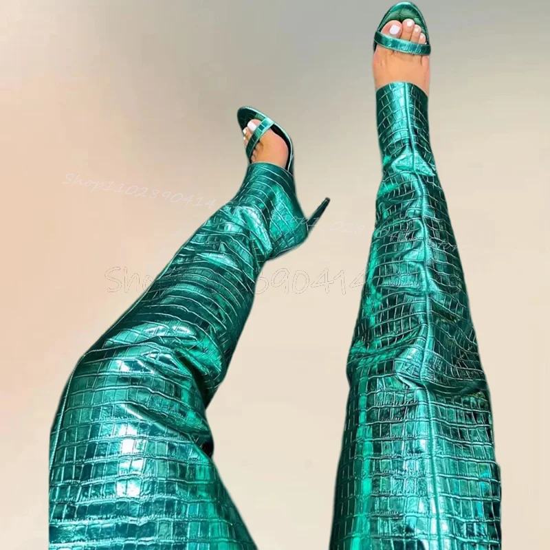 

Purple Alligator Print Open Toe Sandals Boots Back Zipper Women Shoes Thin High Heels New Fashion Party 2025 Zapatos Para Mujere