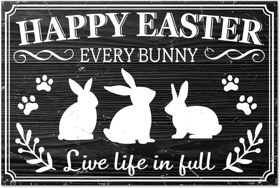 Easter Bunnies Metal Tin Sign Happy Painting Signs Rabbit Silhouette Wall Poster Plaque for Home Office Fest