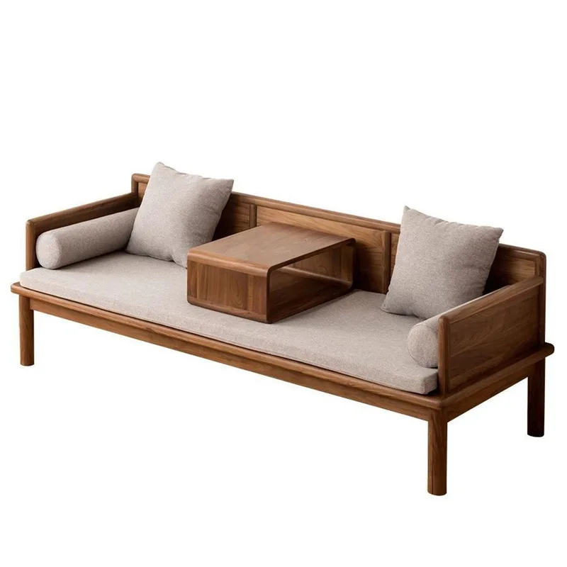 

New Chinese black walnut Arhat bed, simple ash solid wood retractable sofa bed