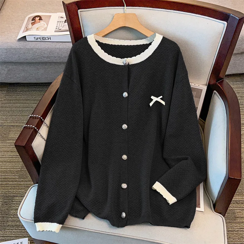 170Kg Plus Size Women's Bust 160 Autumn Winter Loose Long Sleeved Contrasting Cardigan Sweater Knitted 4XL 5XL 6XL 7XL 8XL 9XL