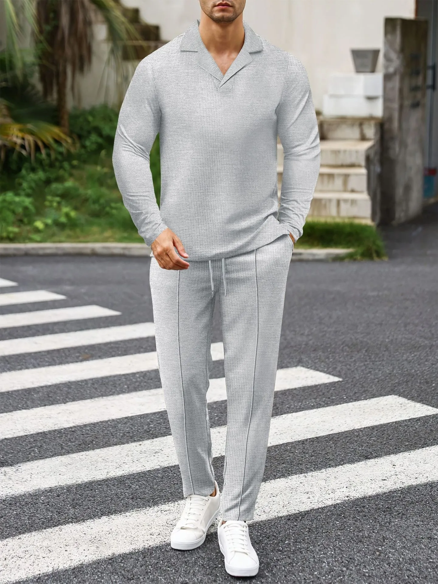 024 Europe and the United States cross-border men\'s fashion casual sports suit collar long sleeve pants suit