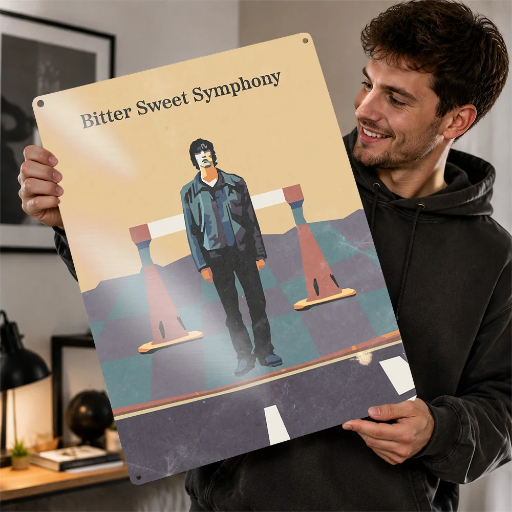 Bitter Sweet Symphony Street Portrait Aluminum Poster Geometric Wall Art For Listening Room Customized Metal Sign Birthday Gift