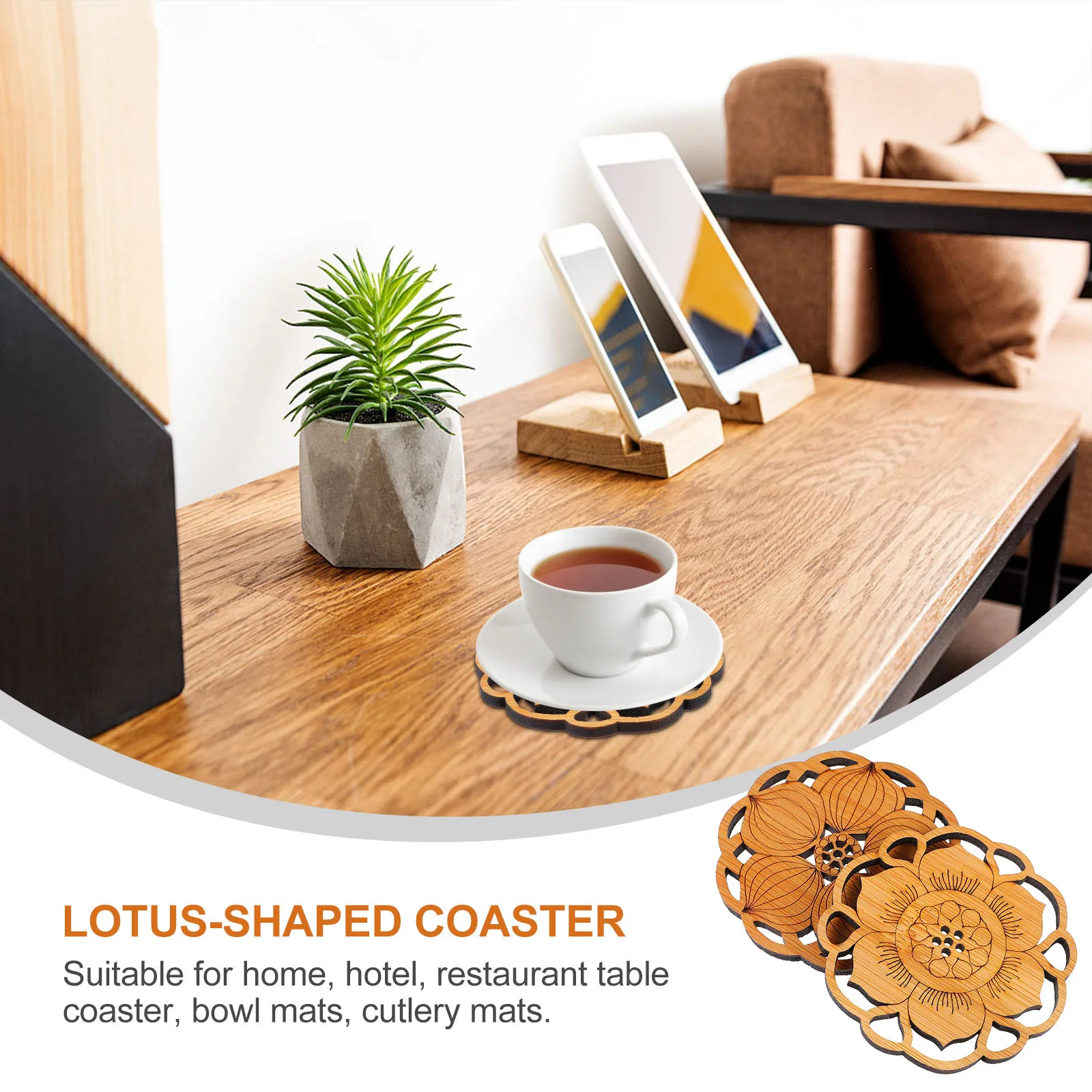 

1Set Lotus Shaped Bamboo Coasters Exquisite Cup Mats Practical Home Hotel Restaurant Decor Cup Mat Bamboo Coaster