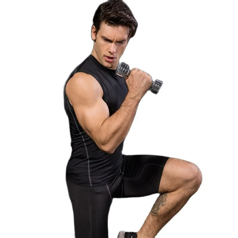 Sweat-shirt de sport slim à compression pour hommes, couche de base serrée, t-shirt en fibre, haut Singlet, vêtements de sport athlétiques,