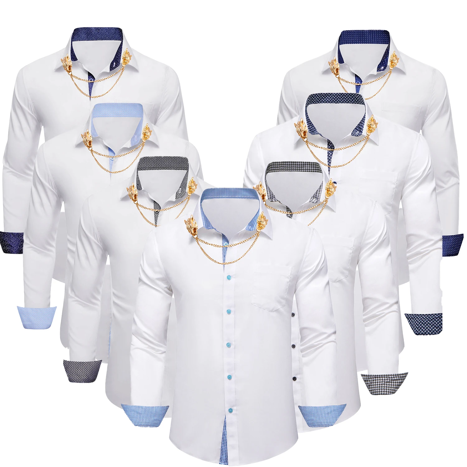 

Hi-Tie White Mens Shirts Solid Clean Men's patchwork long-sleeved shirt Dress Button Down Regular Fit Shirts Formal Casual
