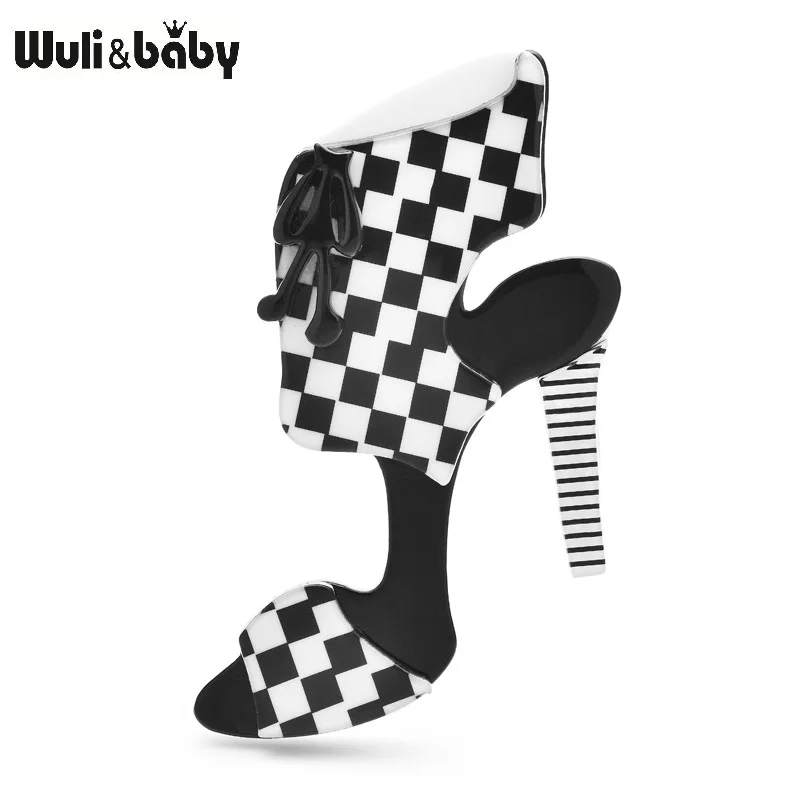 Wuli&baby Acrylic High Heel Brooches For Women Unisex Charming Modern Shoes Casual Party Brooch Pins Gifts