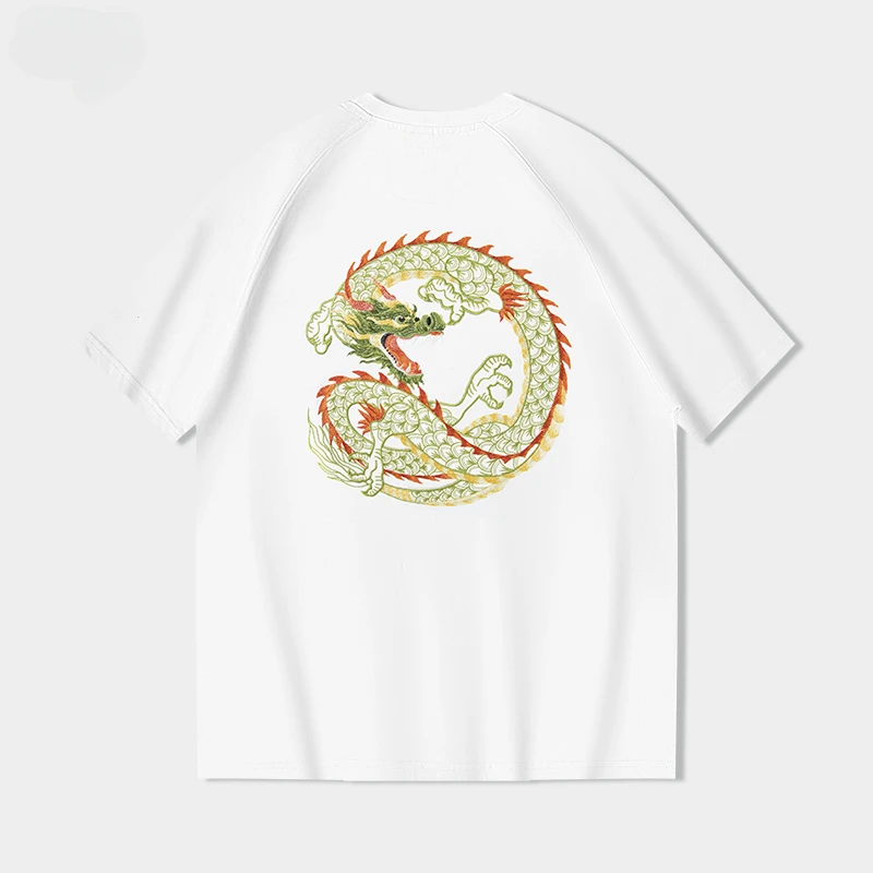 Men Dragon T Shirt Embroidery Summer Animal T Shirt Fashion Casual Short Sleeve Cotton VintageTees Top Chinese Men Clothing 2024