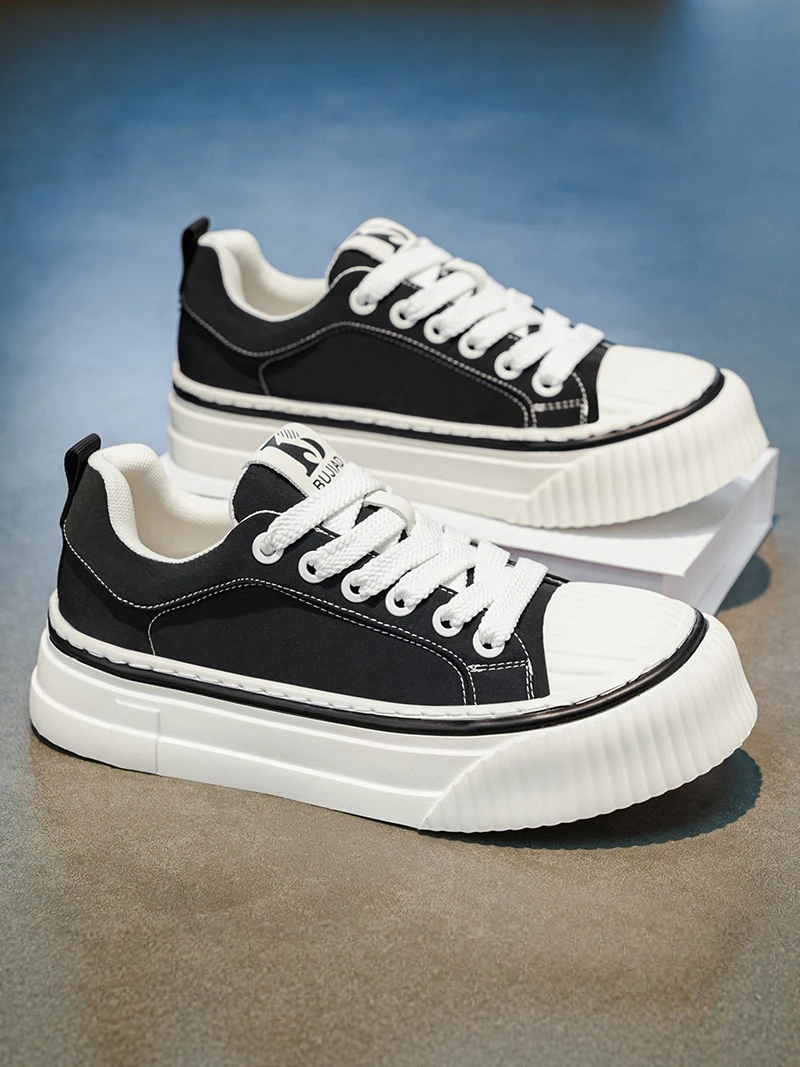 

Men's Canvas Shoes 2026 Summer New Style Breathable Sports Thick Bottom Work Trendy Black Casual Board Shoes Low Top round Toe