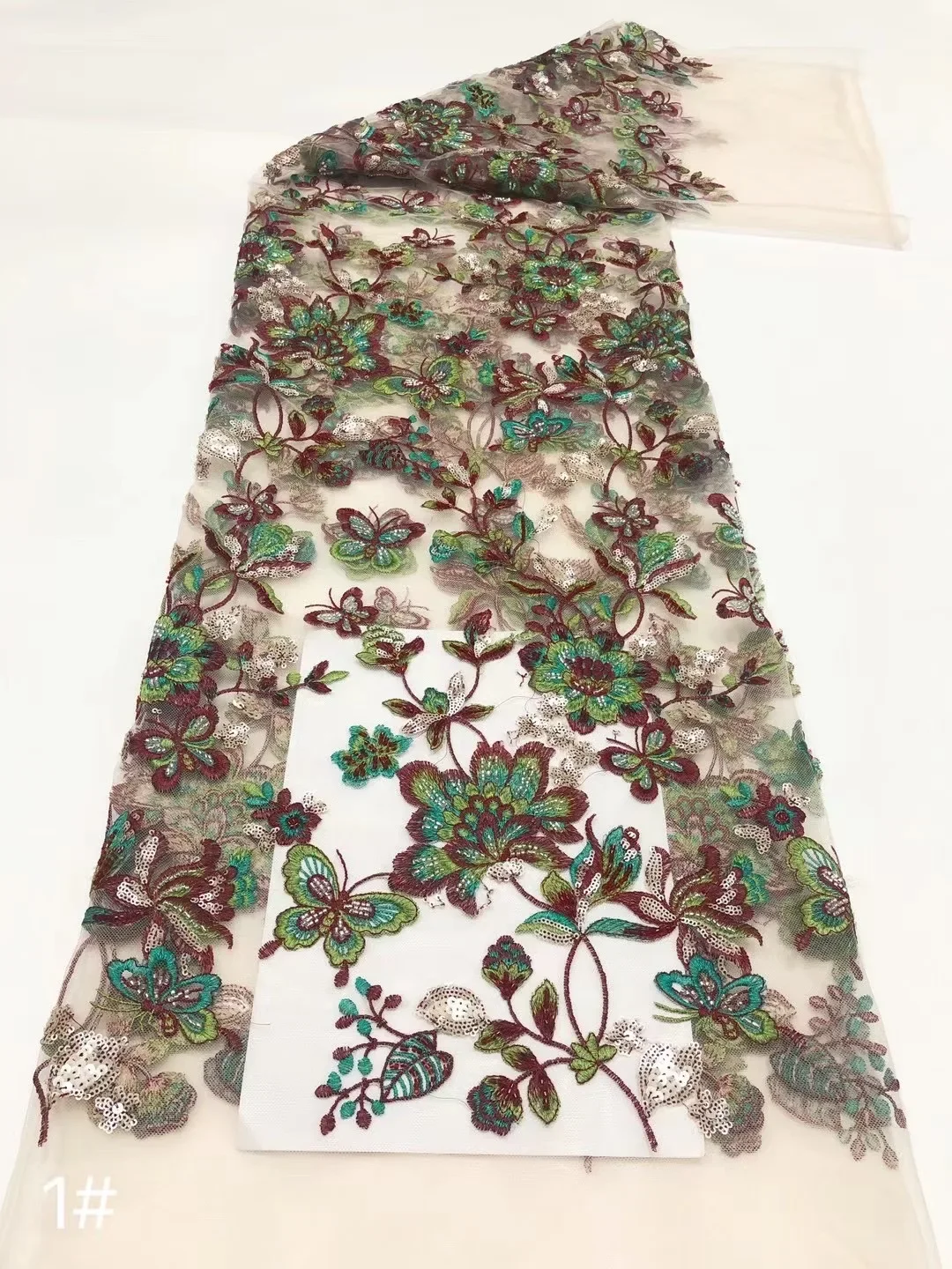 

Luxury African Sequins Lace Fabrics High Quality 5yards French Nigerian Handmade Beaded Lace Fabric for Wedding Party NHX6112