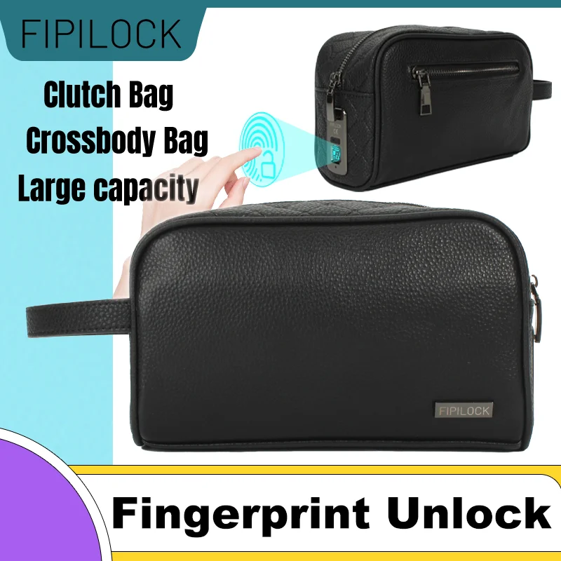 FIPILOCK Clutch Bags Handbags for Men and Woman with Smart Fingerprint Unlock Anti-thef Wallets Envelope Bag Purse Business Male