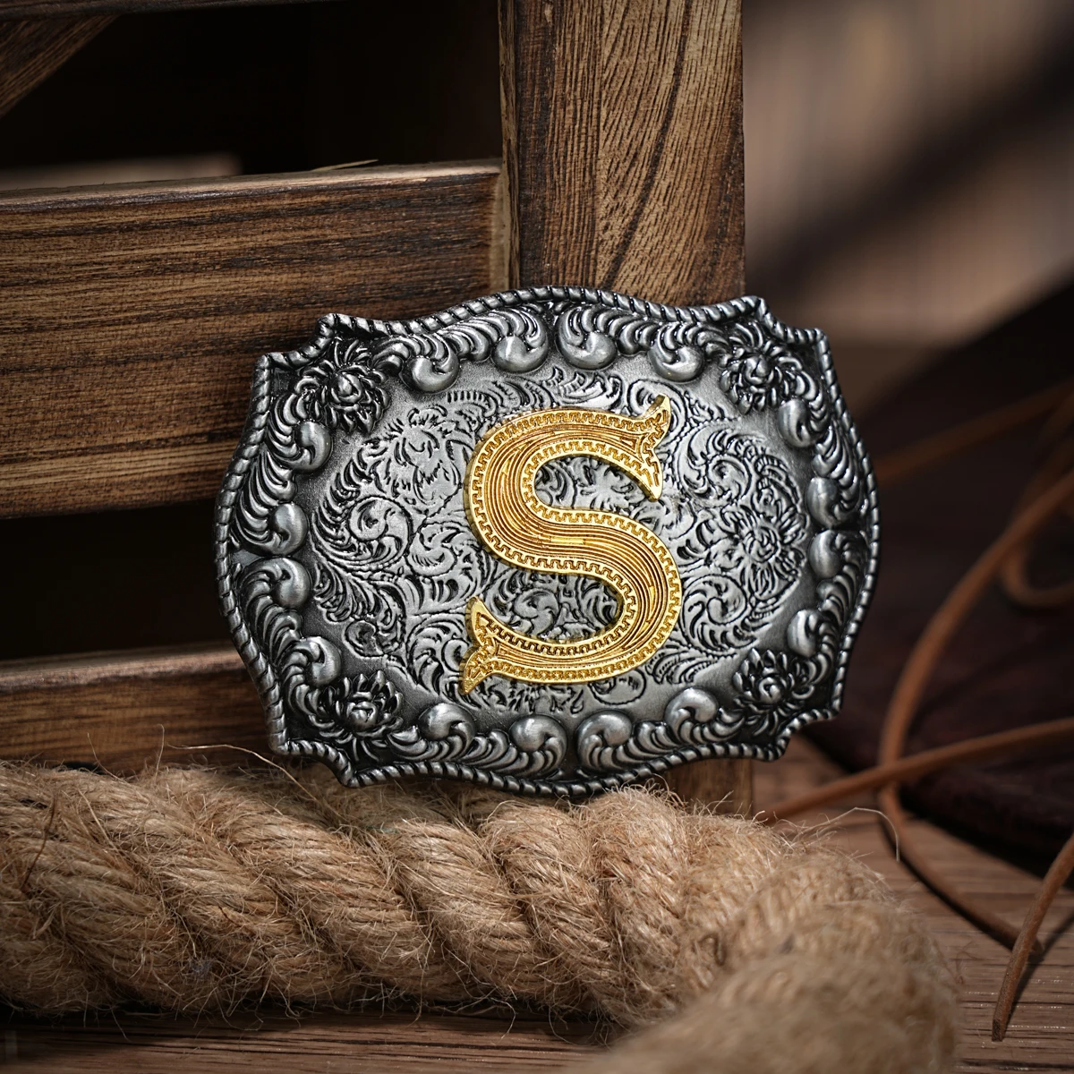 Western Belt Buckle Initial Letters ABCDEFG to Y-Cowboy Rodeo Silver Large Belt Buckle for Men Women