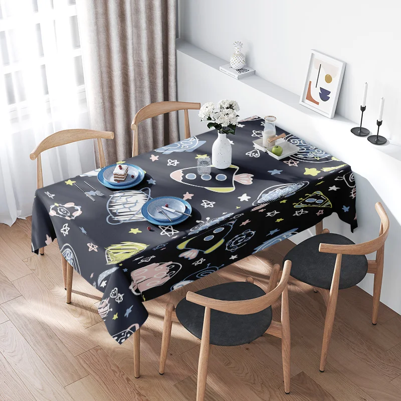 

Cool Space Print Tablecloth Universal Size 52x70 Inch Ideal for Kid's Room Decoration or Dining Table Cover Black Color