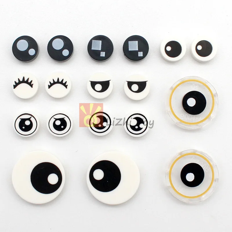 50pcs MOC Brick Compatible 98138 Part Tile Round 1x1 with Black Eye Pattern Creation DIY Building Blocks Accessory Toys Set