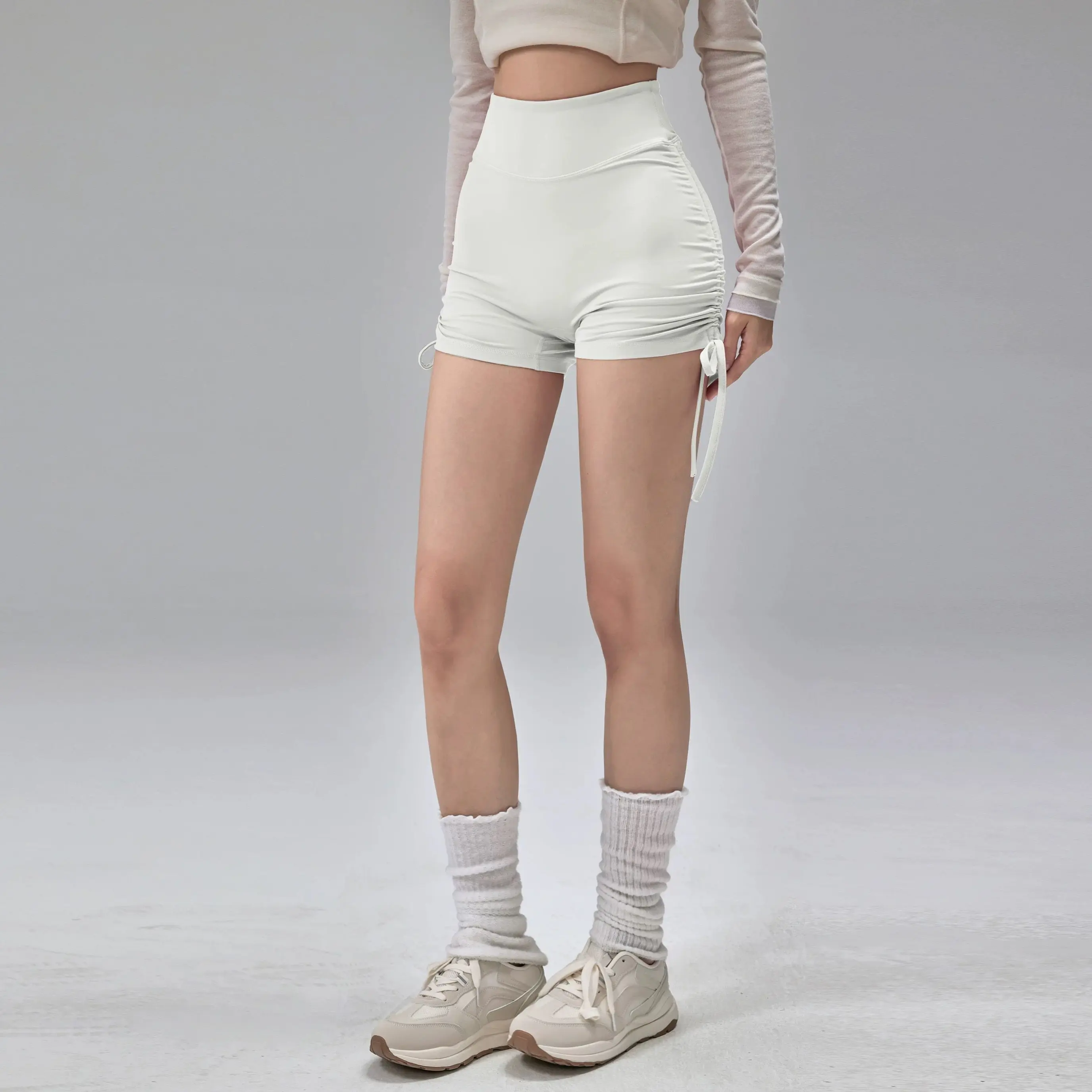 High Waisted Sports Shorts, Summer Fitness Shorts, Drawstring Straps, Quick Drying Running and Dancing Three Quarter Pants, Wome