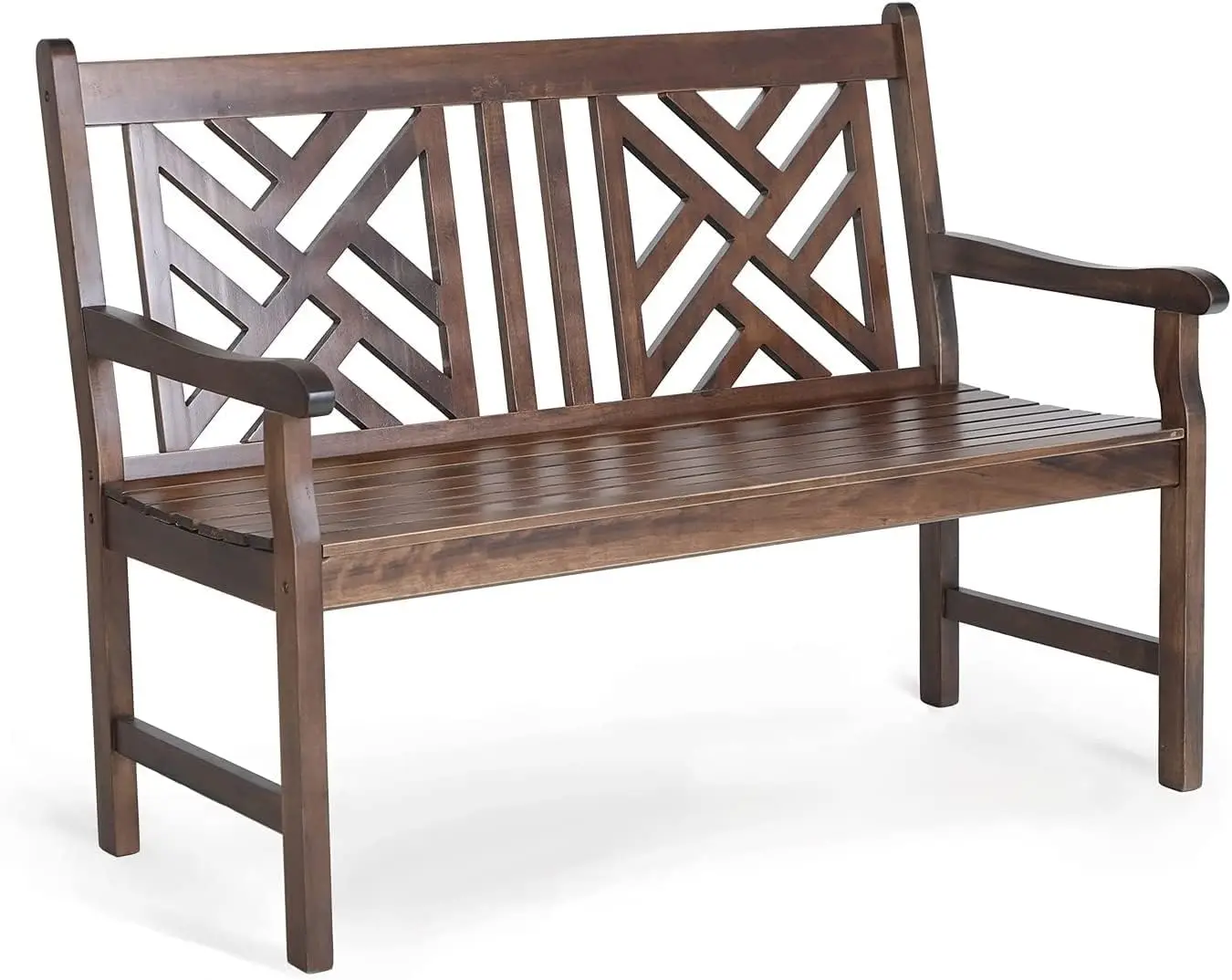 

MFSTUDIO Outdoor Acacia Wood Garden Bench with Backrest and Armrest,2-Person Slatted Seat Bench Patio Furniture for Porch,