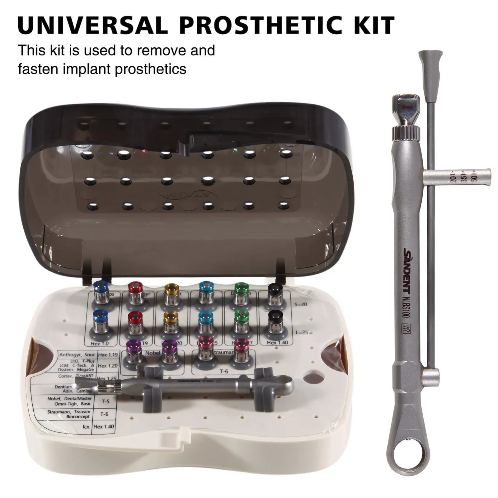 Universal Dental Implant Prosthetic Kit Torque Wrench Manual Screwdriver 16 Drivers Box